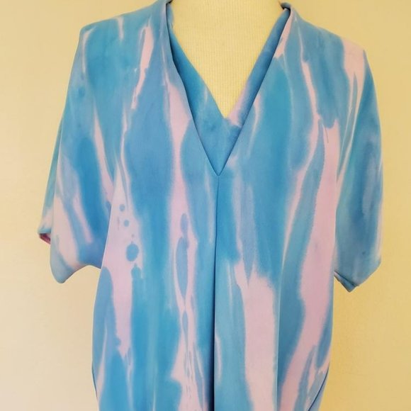 Vince Tops - New painted Silk Vince shirt popover blouse dolman caftan top pink blue striped